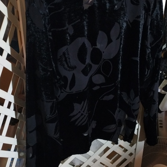 90s vintage Semi shear burn out long sleeve pointed hem 16 black - Picture 9 of 9